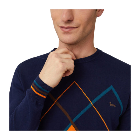 HARMONT & BLAINE Pullover Maglia Uomo fantasia Argyle Blu arancio A24 - HARMONT & BLAINEHRM659030788 - 836 - M - Francavilla Moda